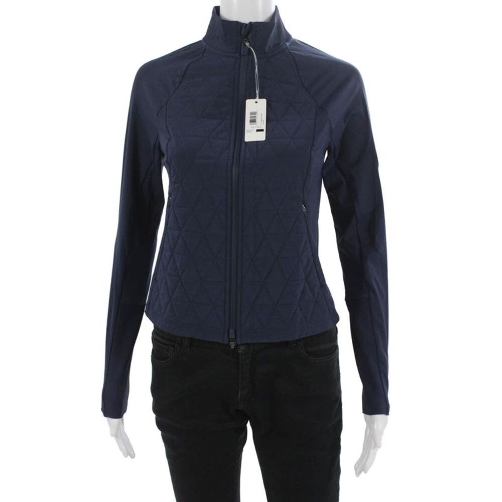 Johnnie-o Womens Track Jacket Blue Geometric Polyester Zip Long Sleeve Size XS